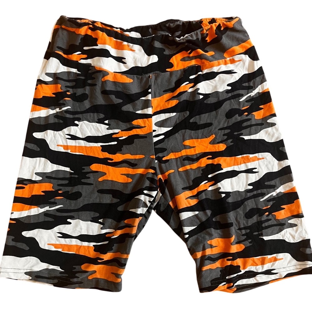 rue21 Womens Orange Camo Print Biker Shorts Stretch Athletic Casual Size L